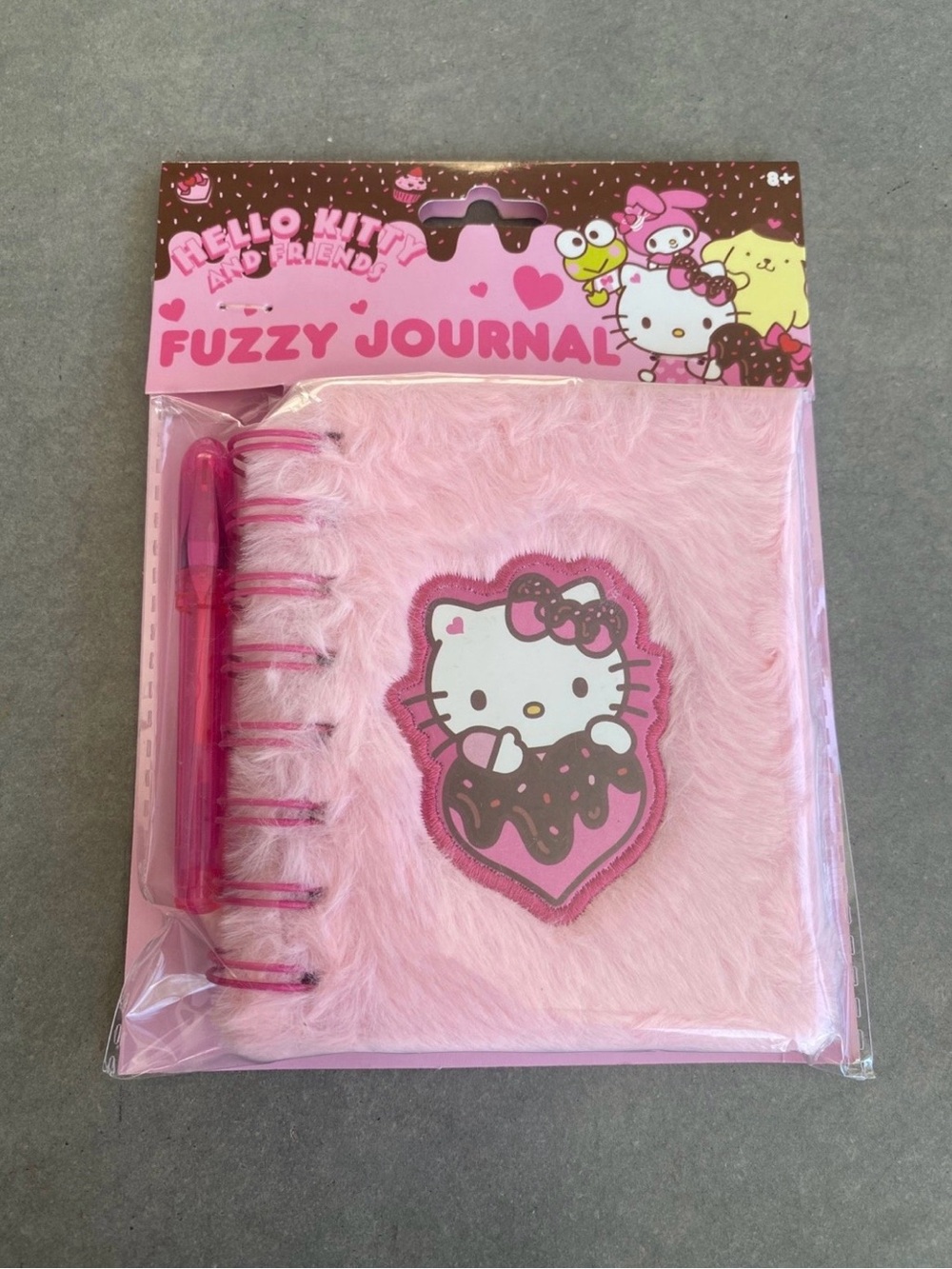 Hello Kitty and Friends Fuzzy Journal Set Pink Plush Spiral Notebook Gel Pen